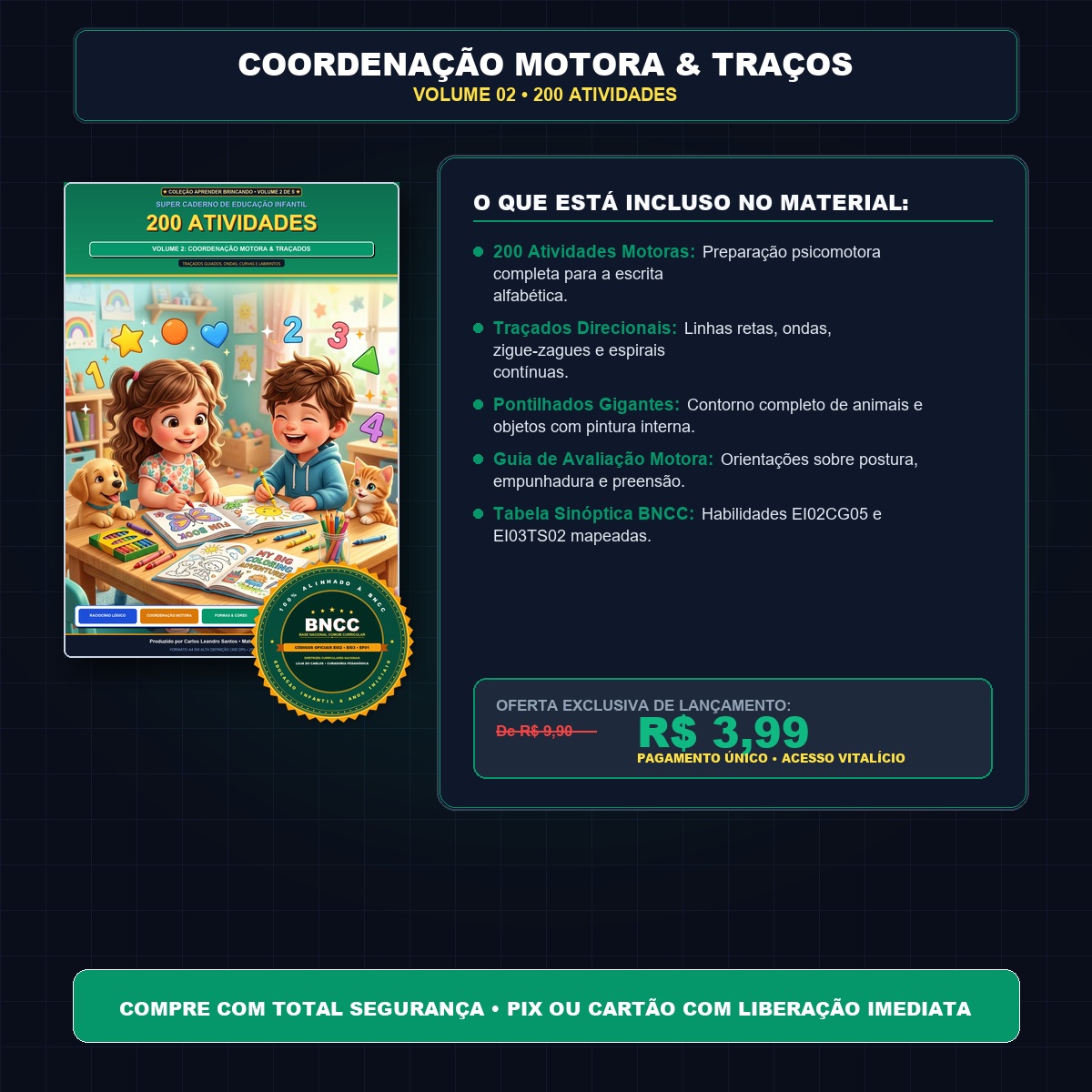 Coordenação Motora, Traços e Pontilhados — 200 Atividades Pré-Escolares (Vol. 02)