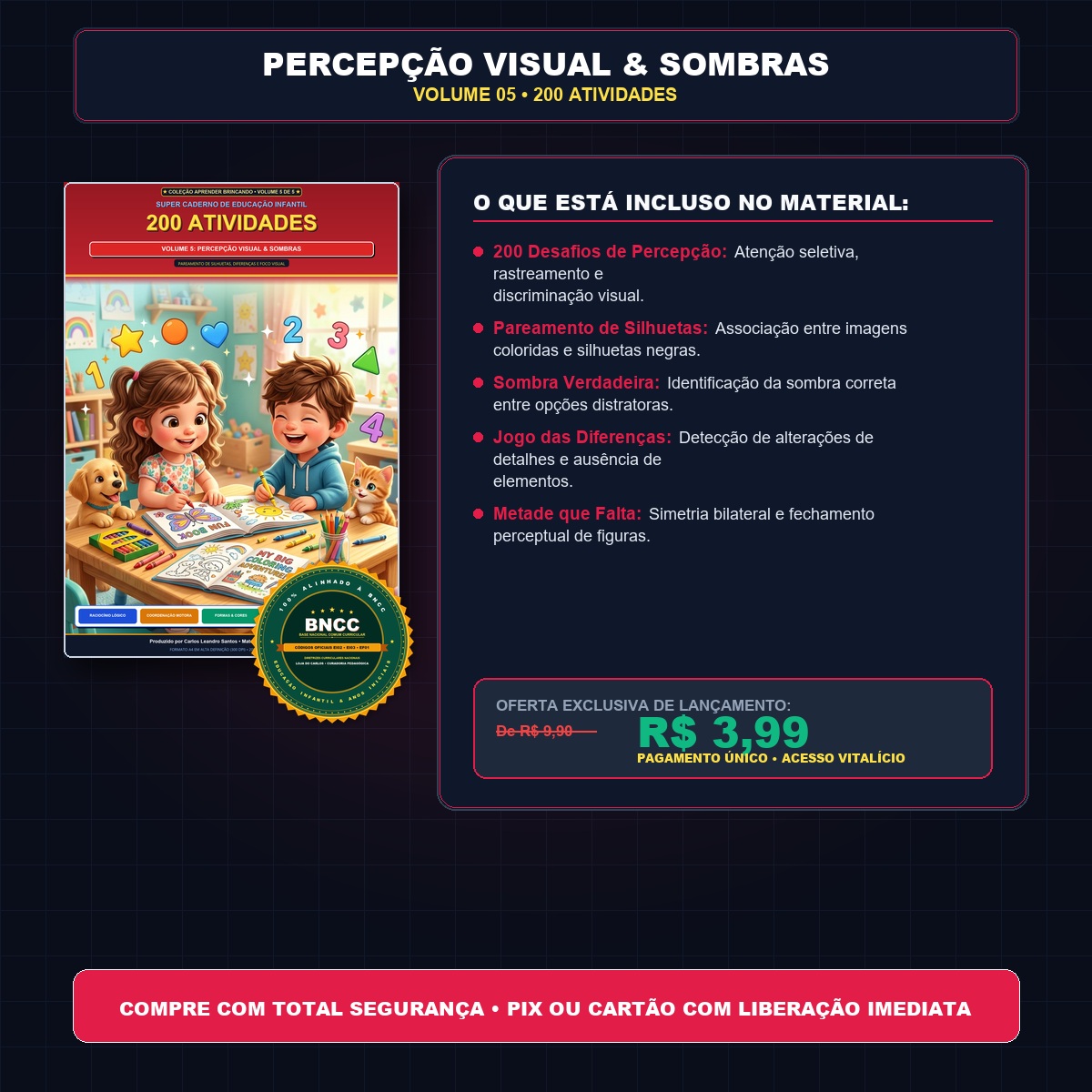 Percepção Visual, Sombras e Simetria — 200 Atividades Pré-Escolares (Vol. 05)