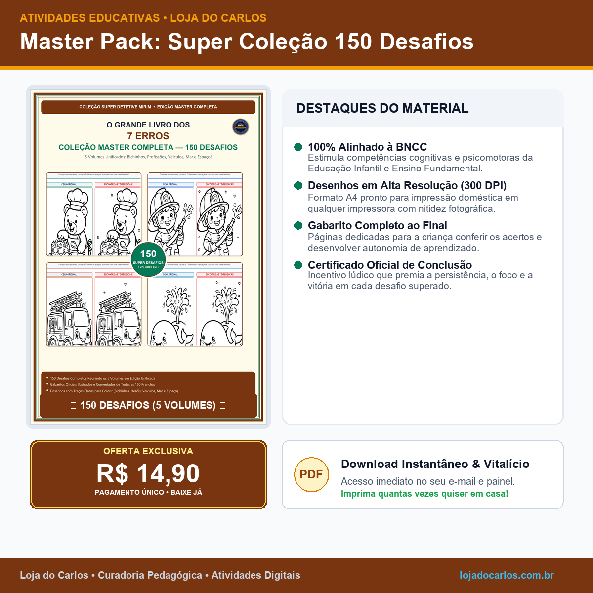 Coleção 7 Erros Infantil — 150 Desafios Completos (5 Volumes em 1)