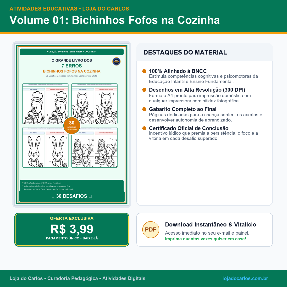 Coleção 7 Erros Infantil • Vol. 01: Bichinhos Fofos na Cozinha