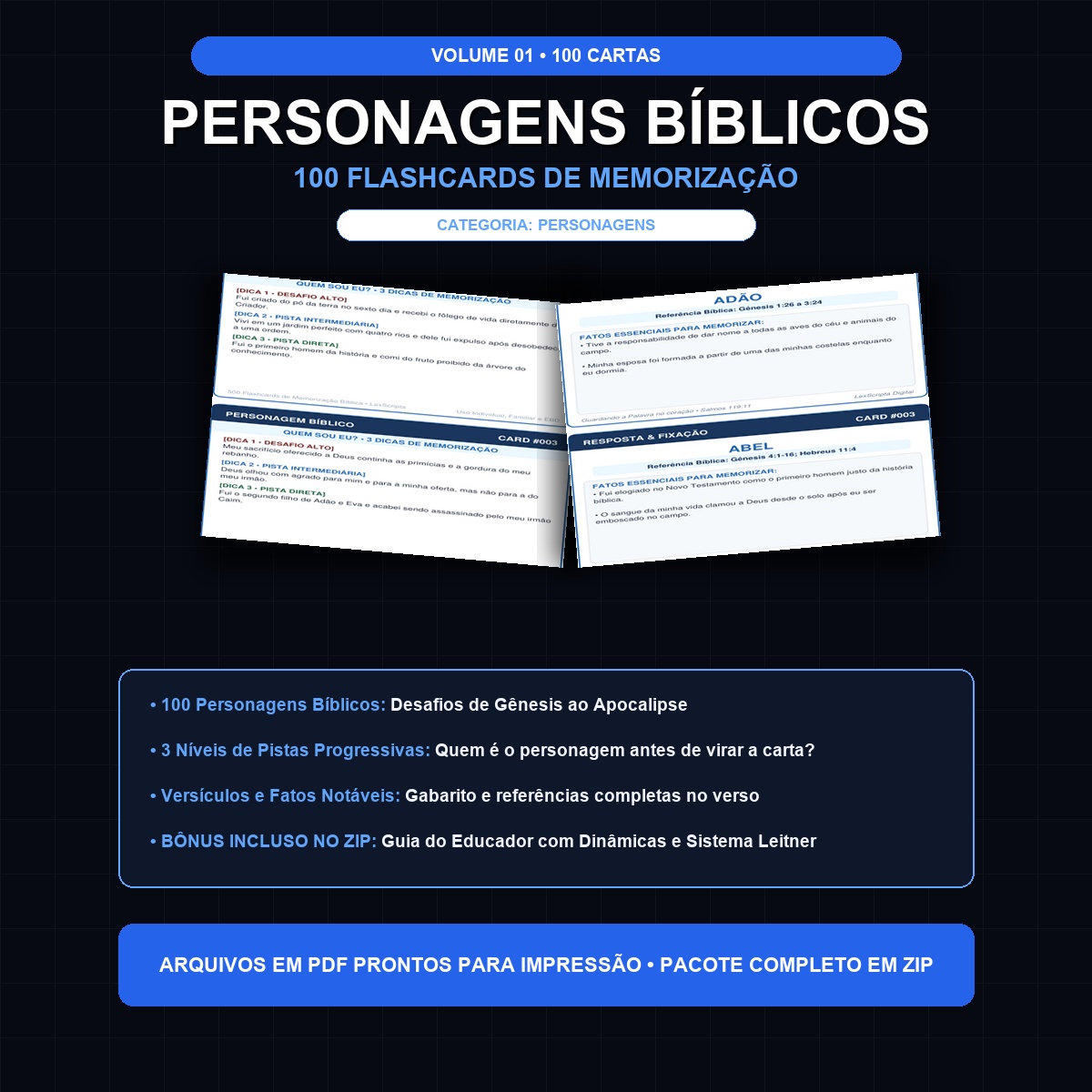 100 Flashcards Bíblicos — Volume 01: Personagens Bíblicos