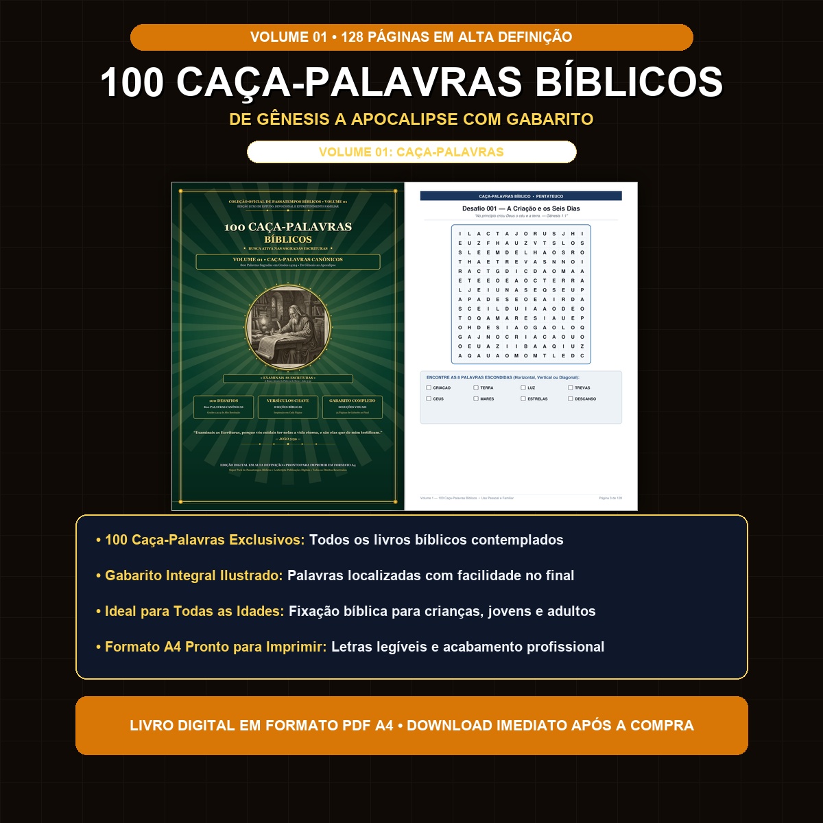 100 Caça-Palavras Bíblicos com Gabarito — Volume 01
