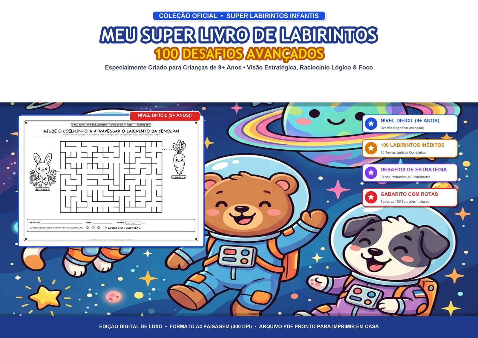 Meu Mega Livro de Labirintos: Nível Difícil (9+ Anos) - 100 Desafios Avançados
