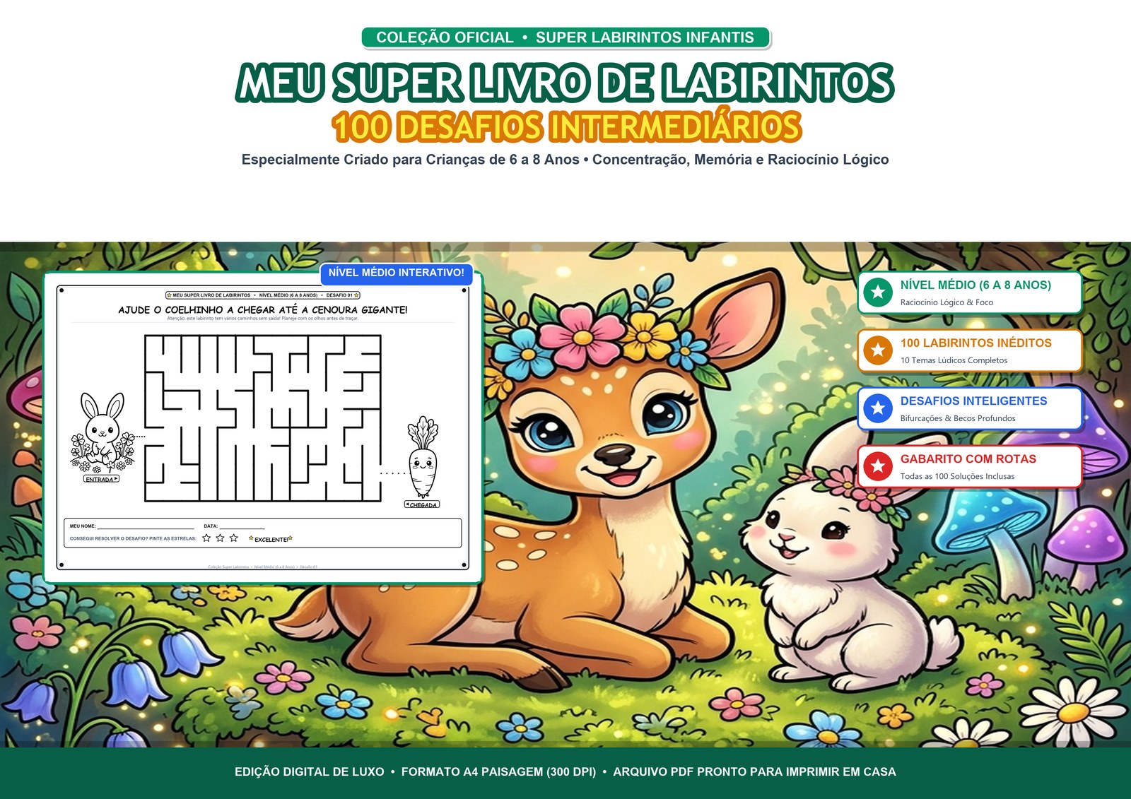 Meu Super Livro de Labirintos: Nível Médio (6 a 8 Anos) - 100 Desafios