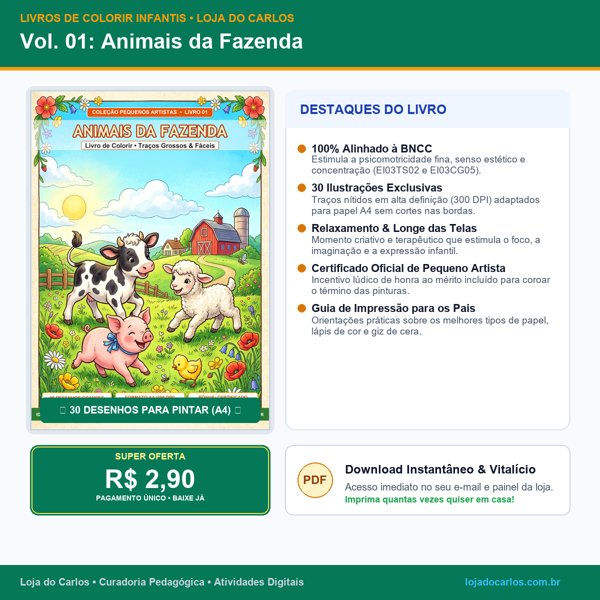 Livro de Colorir Infantil • Vol. 01: Animais da Fazenda