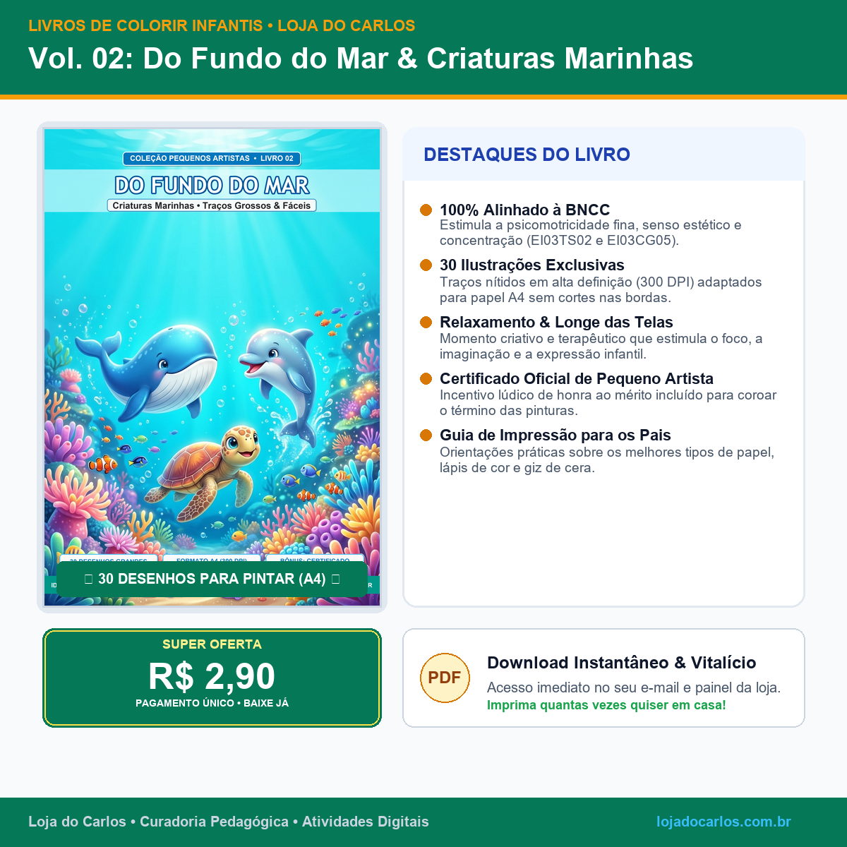 Livro de Colorir Infantil • Vol. 02: Do Fundo do Mar & Criaturas Marinhas