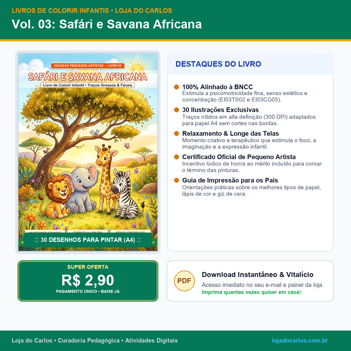 Livro de Colorir Infantil • Vol. 03: Safári e Savana Africana