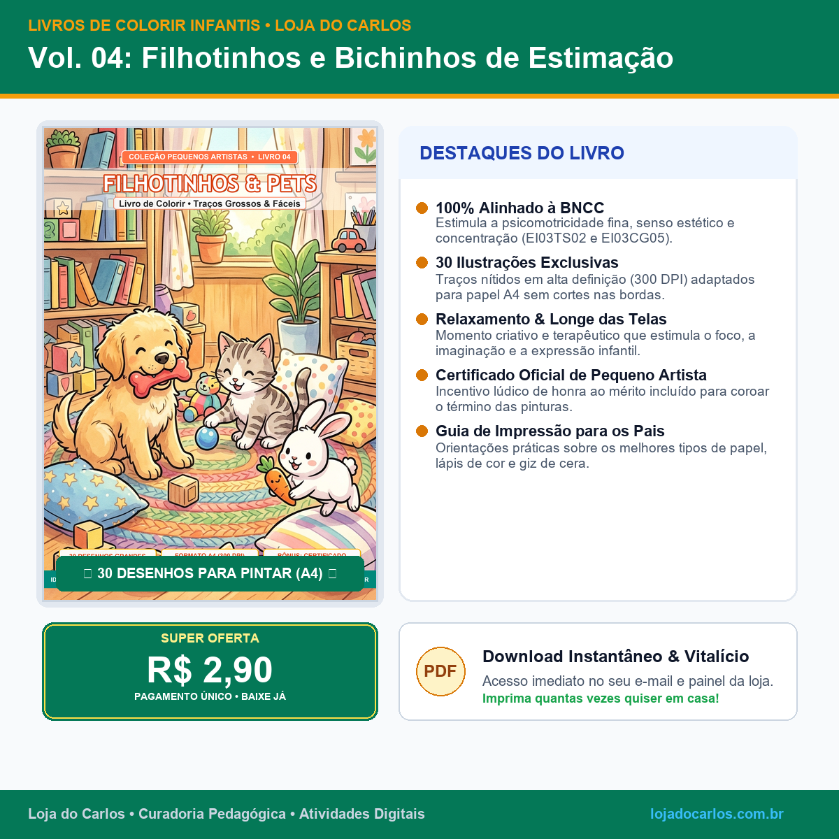 Livro de Colorir Infantil • Vol. 04: Filhotinhos e Bichinhos de Estimação