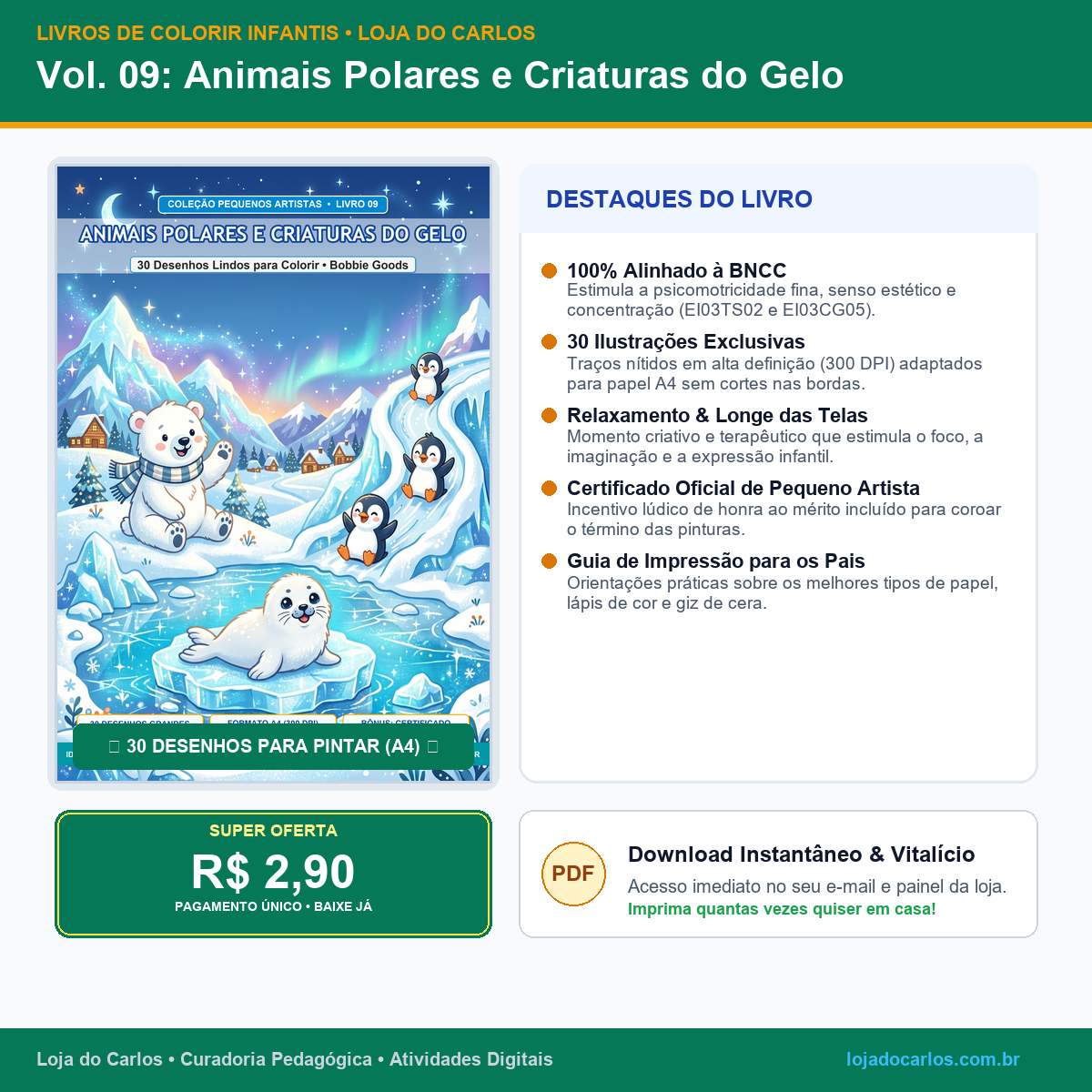 Livro de Colorir Infantil • Vol. 09: Animais Polares e Criaturas do Gelo