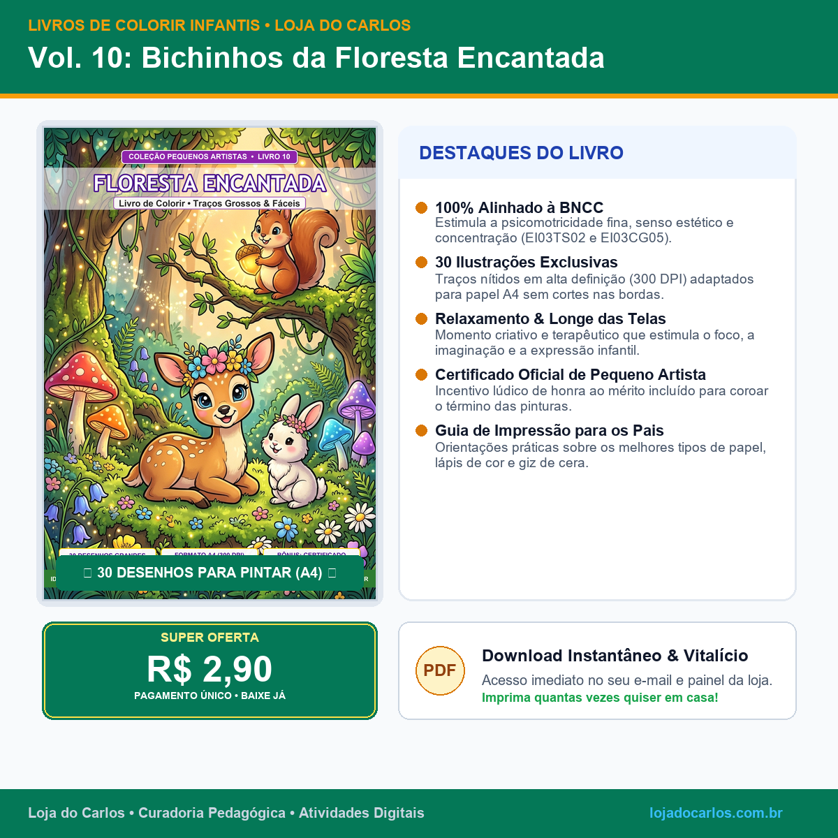 Livro de Colorir Infantil • Vol. 10: Bichinhos da Floresta Encantada