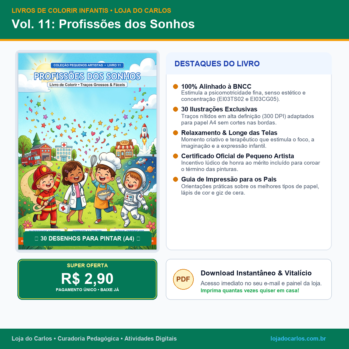 Livro de Colorir Infantil • Vol. 11: Profissões dos Sonhos