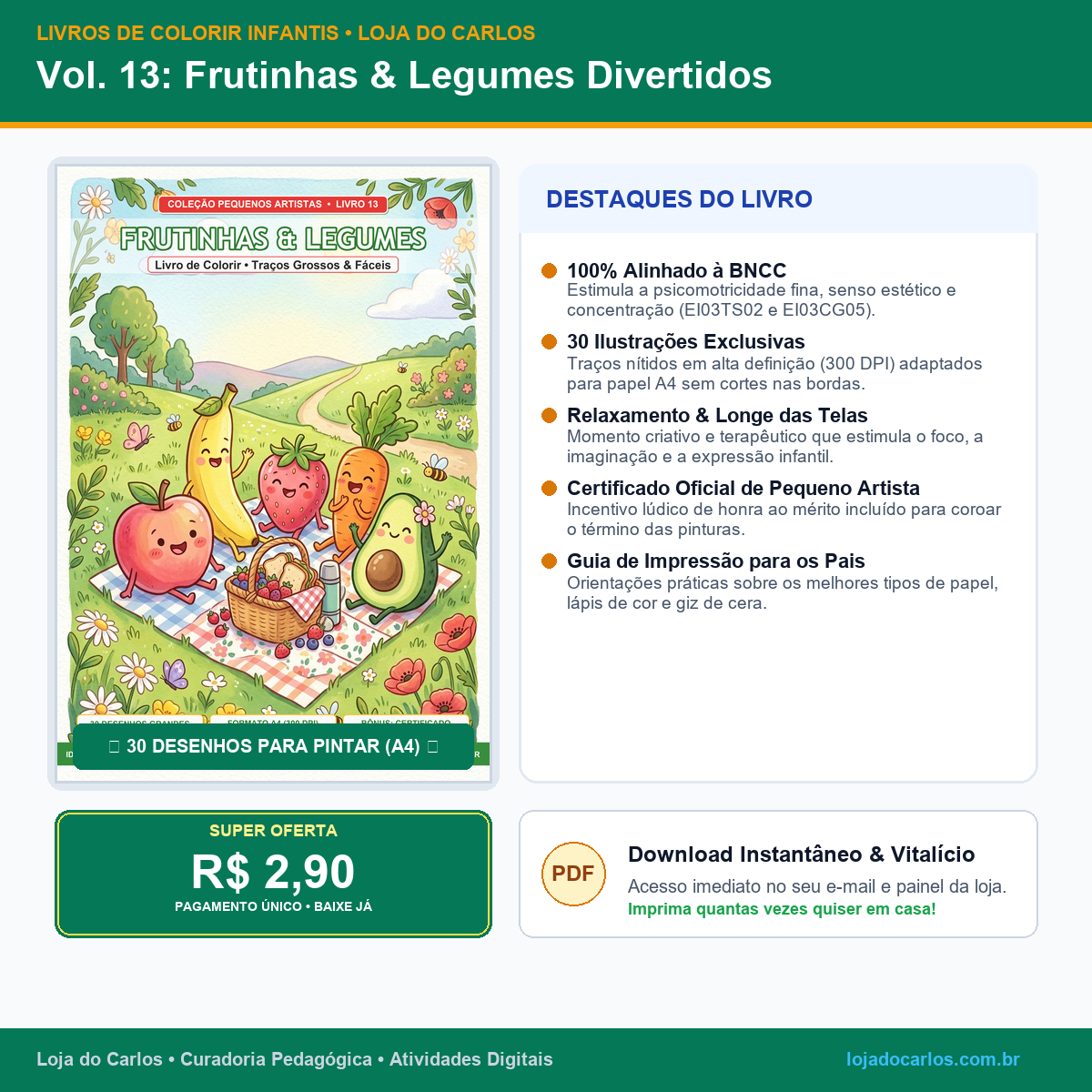 Livro de Colorir Infantil • Vol. 13: Frutinhas & Legumes Divertidos
