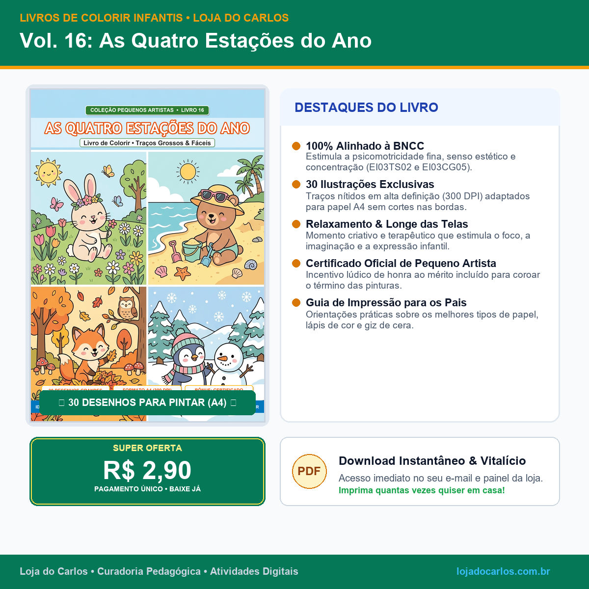 Livro de Colorir Infantil • Vol. 16: As Quatro Estações do Ano
