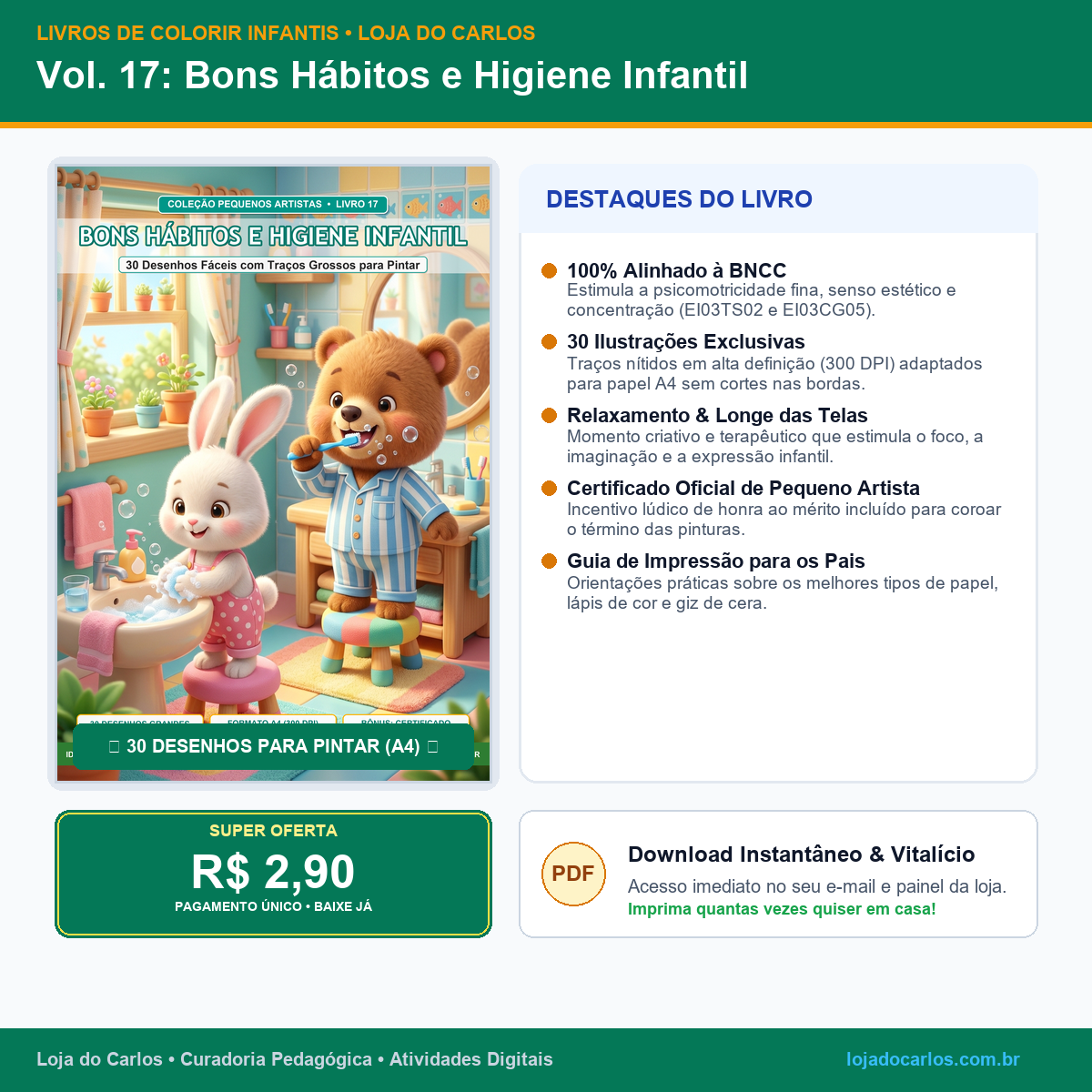 Livro de Colorir Infantil • Vol. 17: Bons Hábitos e Higiene Infantil