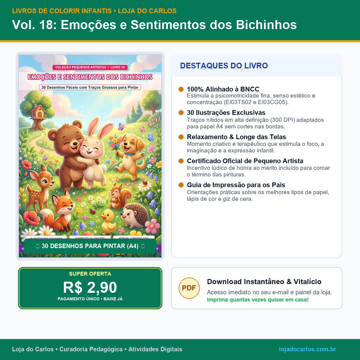 Livro de Colorir Infantil • Vol. 18: Emoções e Sentimentos dos Bichinhos