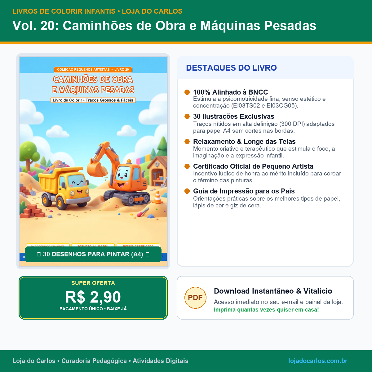 Livro de Colorir Infantil • Vol. 20: Caminhões de Obra e Máquinas Pesadas