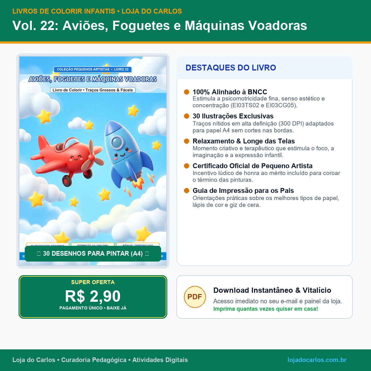 Livro de Colorir Infantil • Vol. 22: Aviões, Foguetes e Máquinas Voadoras