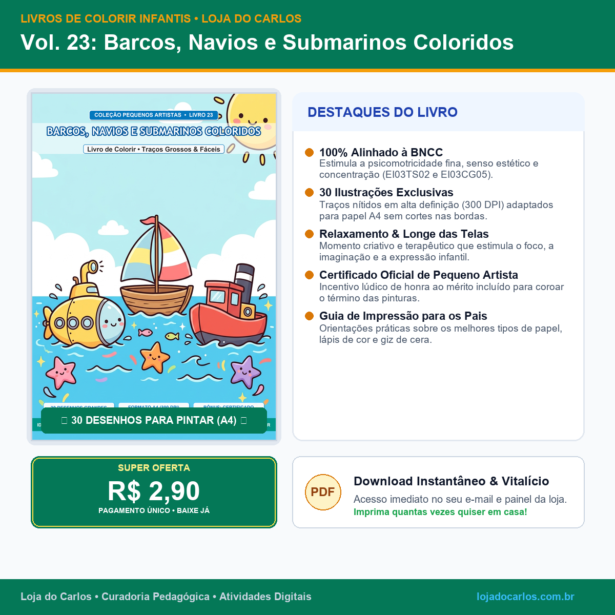 Livro de Colorir Infantil • Vol. 23: Barcos, Navios e Submarinos Coloridos