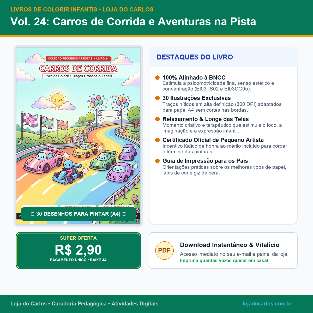 Livro de Colorir Infantil • Vol. 24: Carros de Corrida e Aventuras na Pista