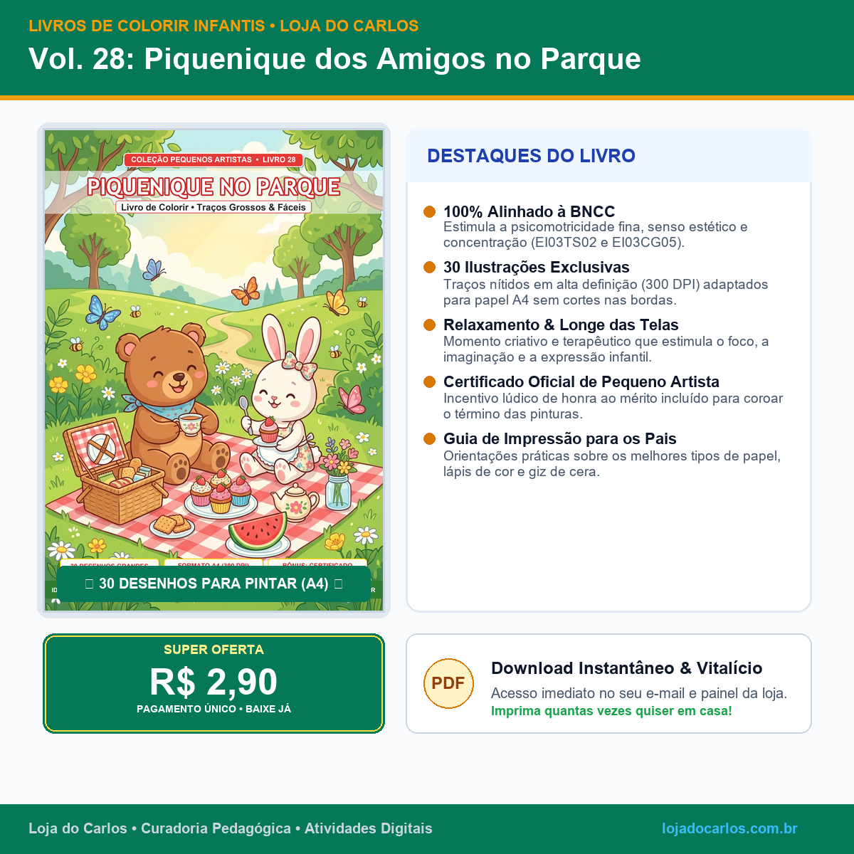 Livro de Colorir Infantil • Vol. 28: Piquenique dos Amigos no Parque