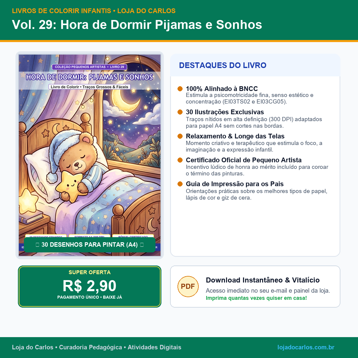 Livro de Colorir Infantil • Vol. 29: Hora de Dormir Pijamas e Sonhos