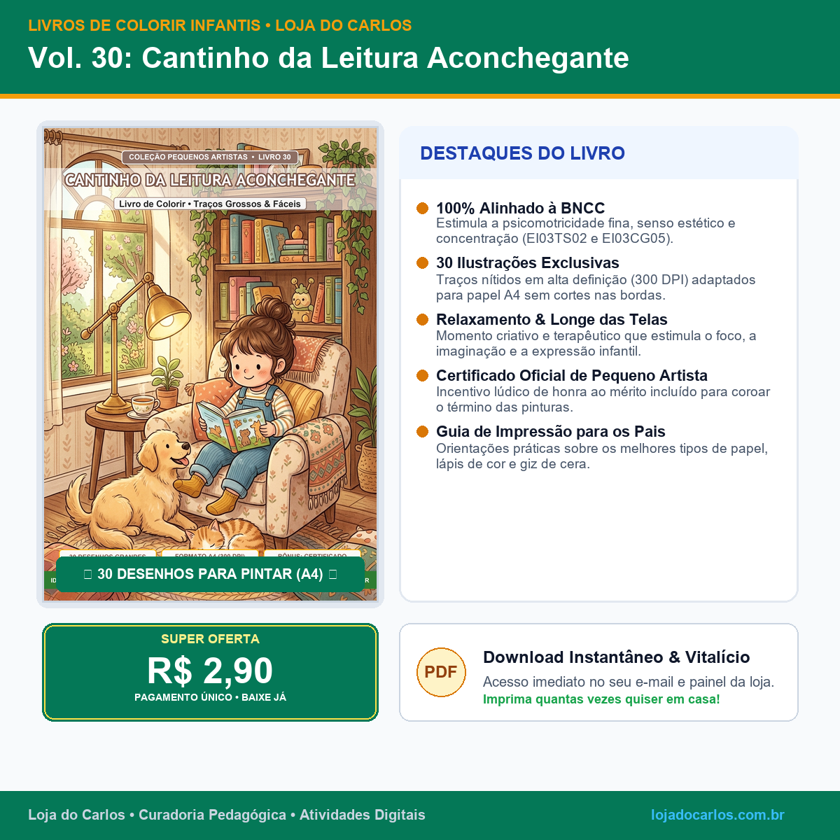 Livro de Colorir Infantil • Vol. 30: Cantinho da Leitura Aconchegante
