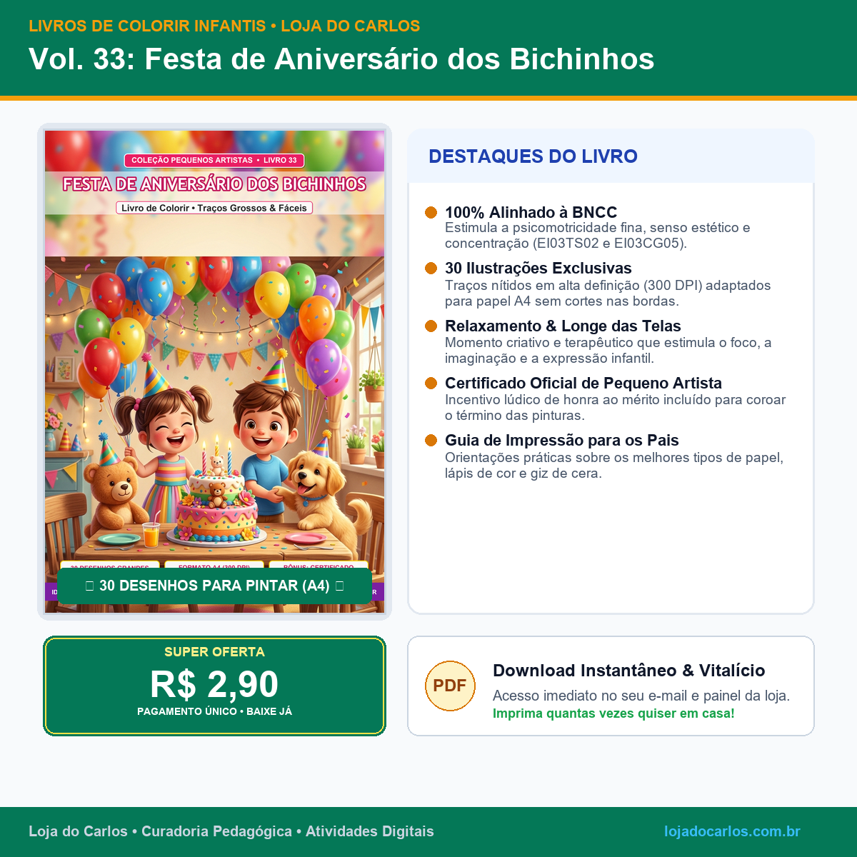 Livro de Colorir Infantil • Vol. 33: Festa de Aniversário dos Bichinhos