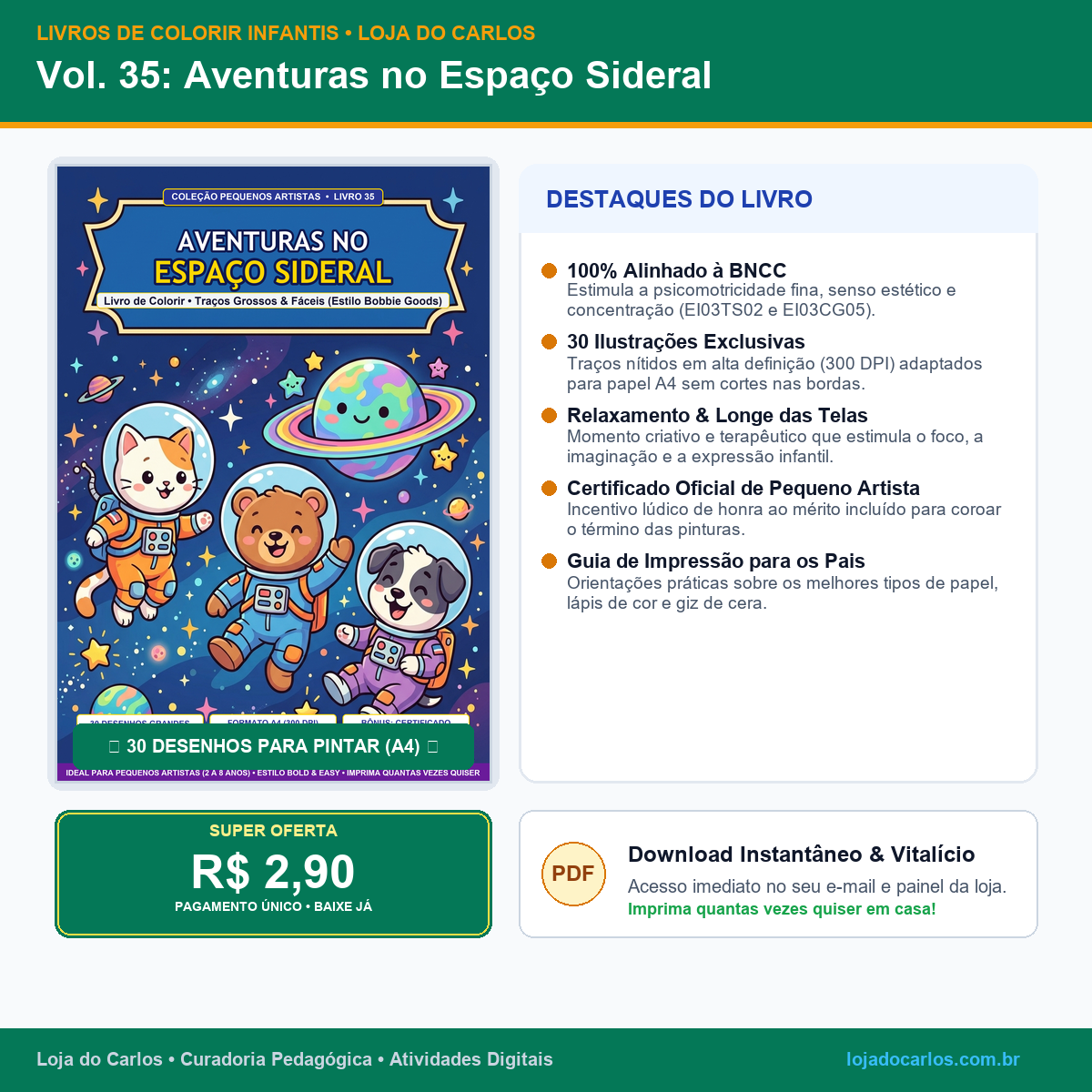 Livro de Colorir Infantil • Vol. 35: Aventuras no Espaço Sideral