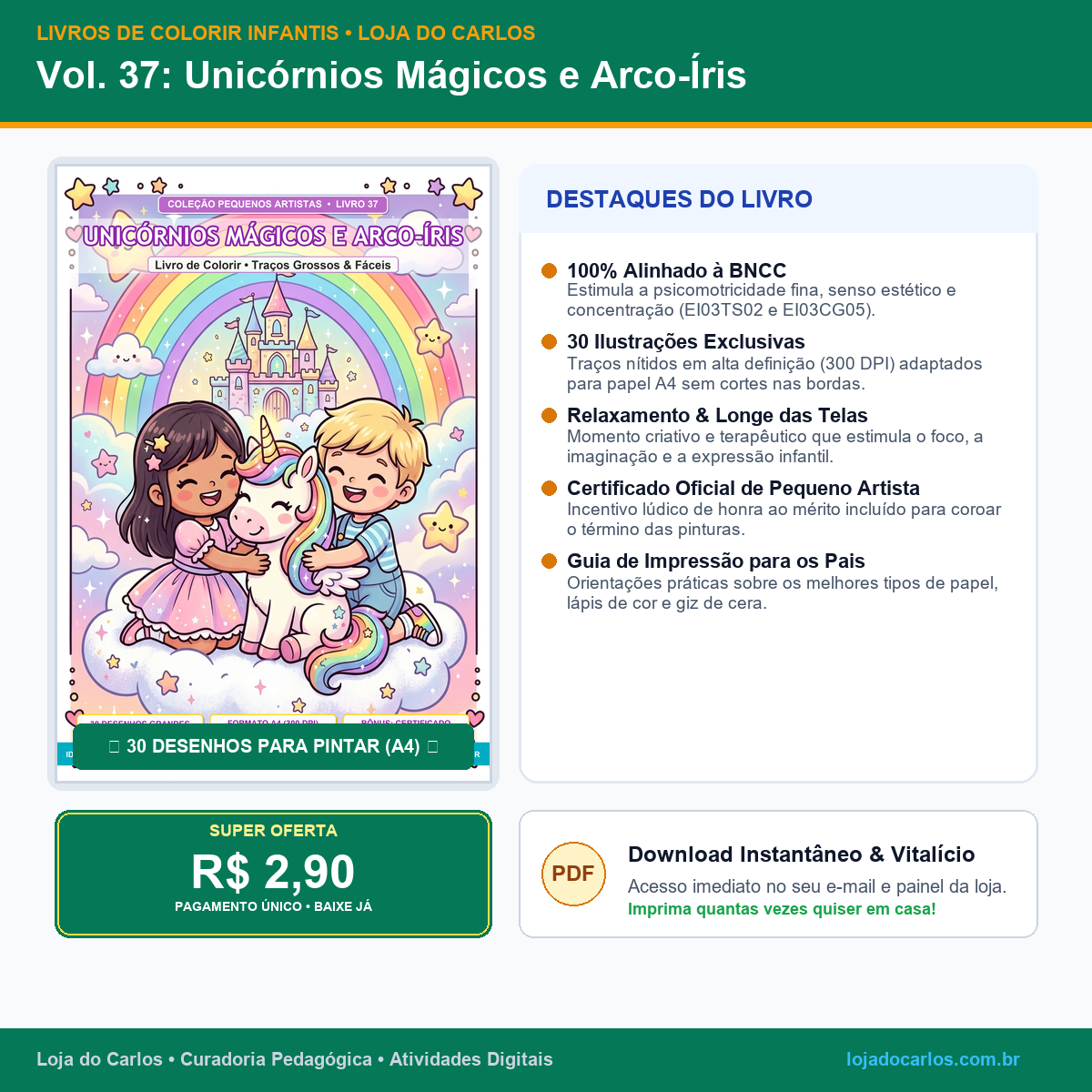 Livro de Colorir Infantil • Vol. 37: Unicórnios Mágicos e Arco-Íris