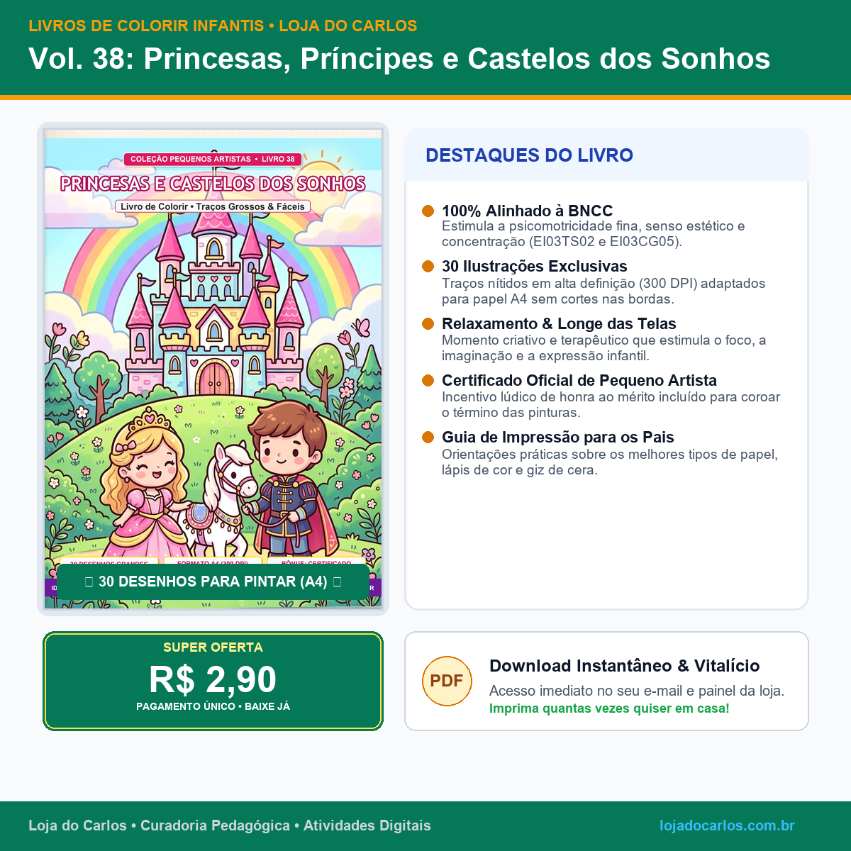 Livro de Colorir Infantil • Vol. 38: Princesas, Príncipes e Castelos dos Sonhos