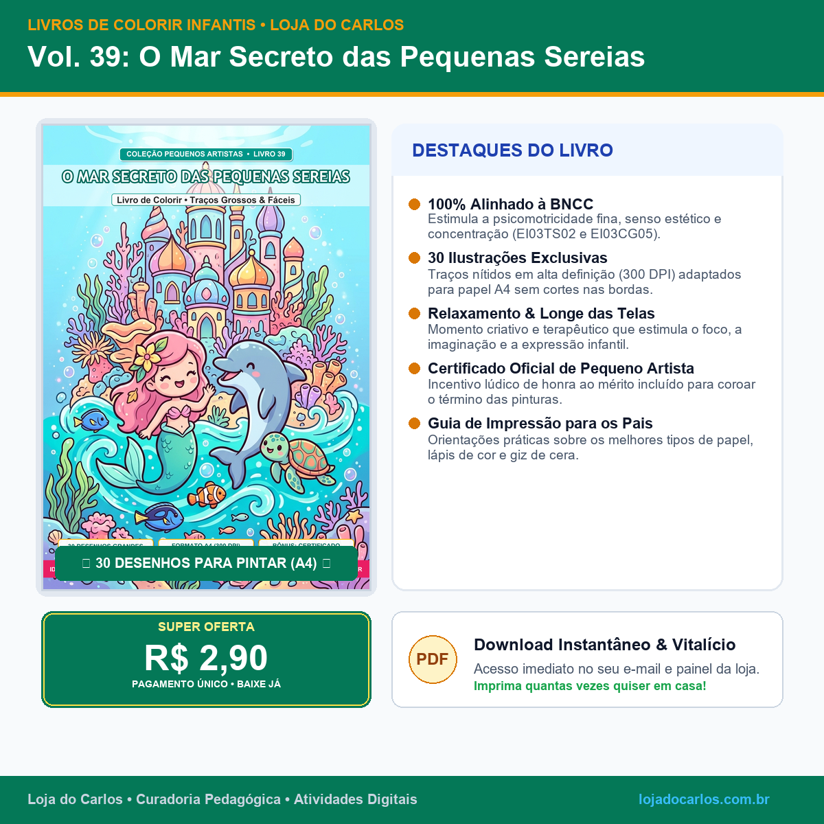 Livro de Colorir Infantil • Vol. 39: O Mar Secreto das Pequenas Sereias