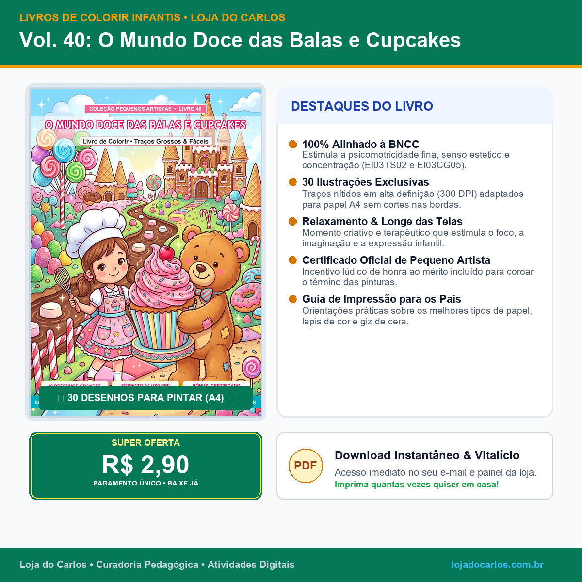 Livro de Colorir Infantil • Vol. 40: O Mundo Doce das Balas e Cupcakes