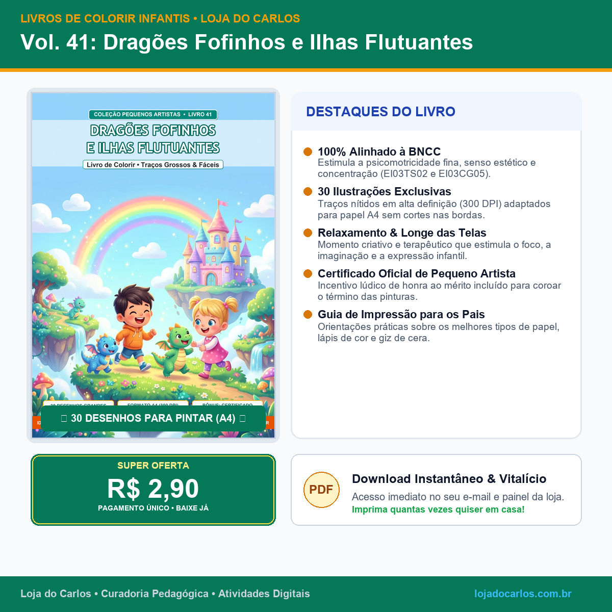 Livro de Colorir Infantil • Vol. 41: Dragões Fofinhos e Ilhas Flutuantes