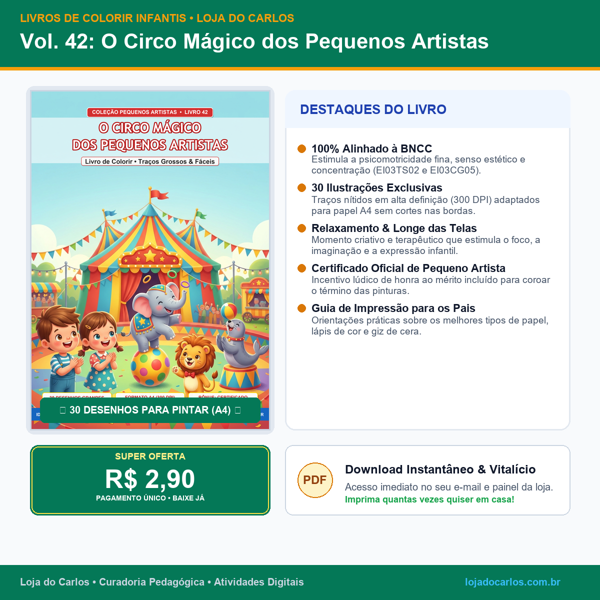 Livro de Colorir Infantil • Vol. 42: O Circo Mágico dos Pequenos Artistas