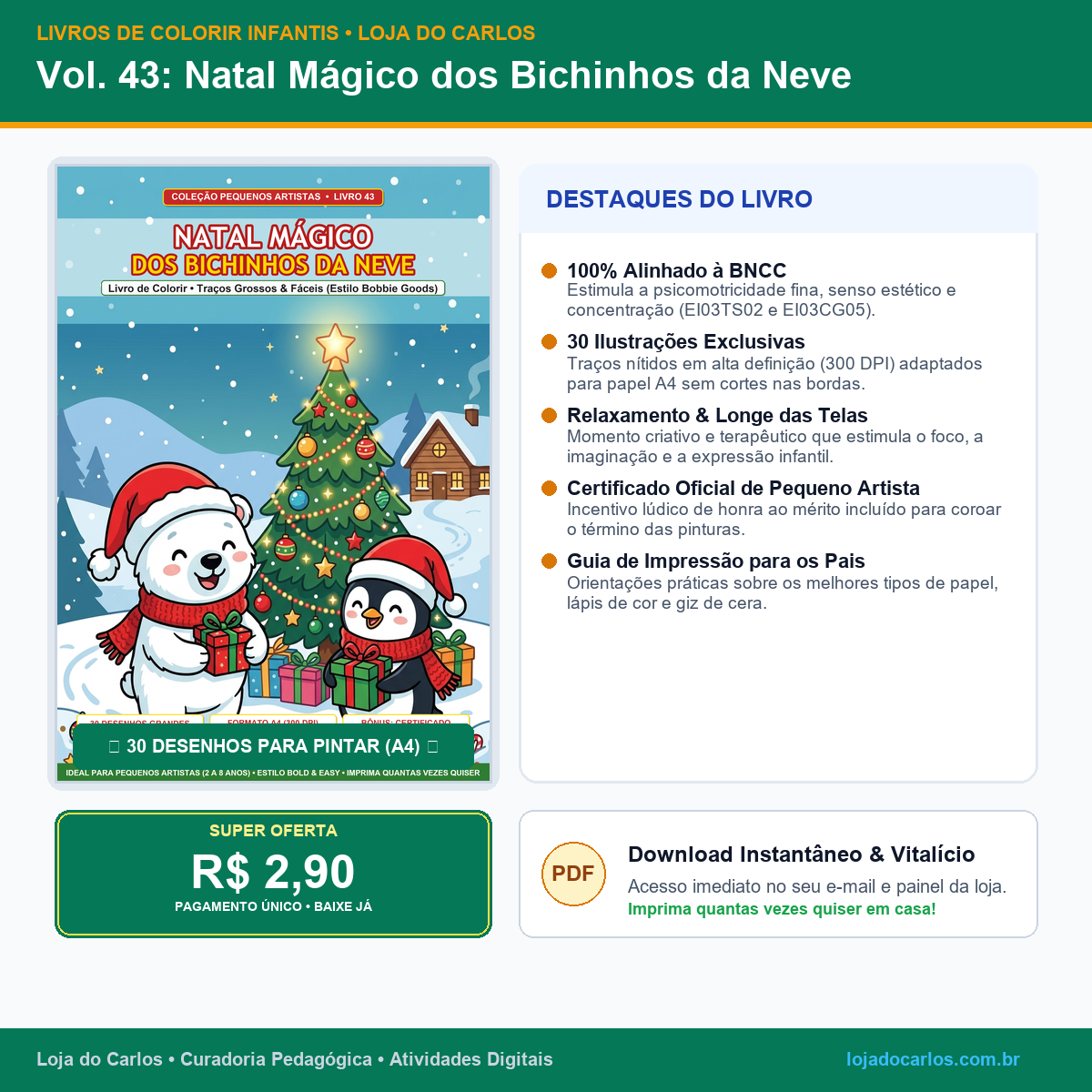 Livro de Colorir Infantil • Vol. 43: Natal Mágico dos Bichinhos da Neve