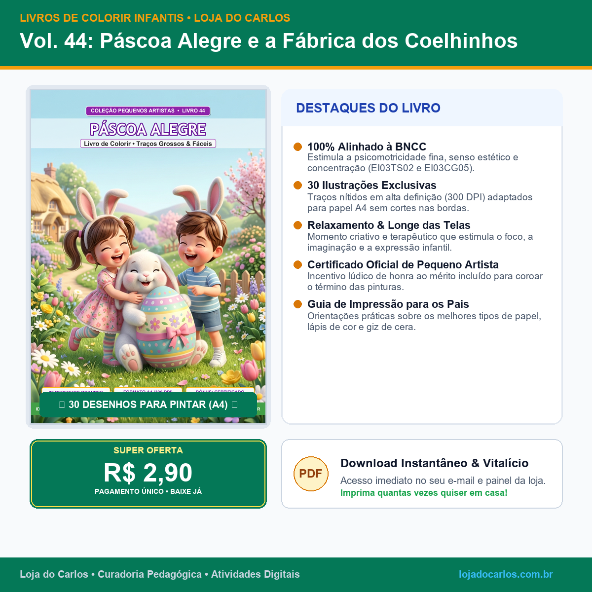 Livro de Colorir Infantil • Vol. 44: Páscoa Alegre e a Fábrica dos Coelhinhos