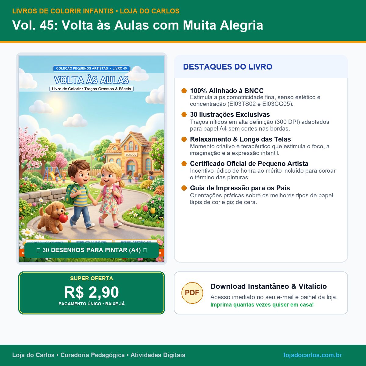 Livro de Colorir Infantil • Vol. 45: Volta às Aulas com Muita Alegria