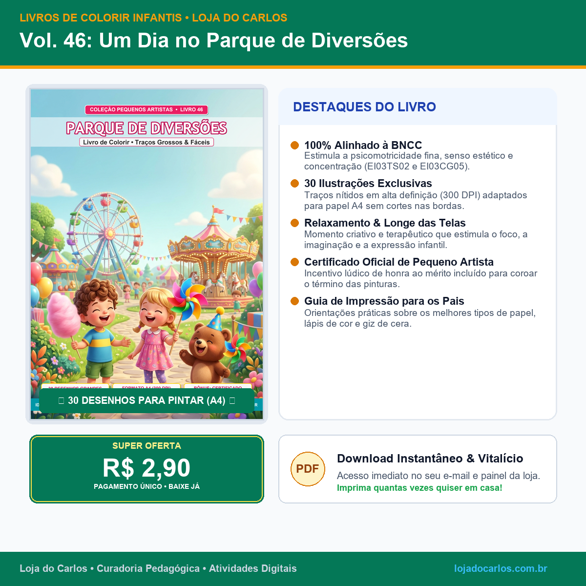Livro de Colorir Infantil • Vol. 46: Um Dia no Parque de Diversões