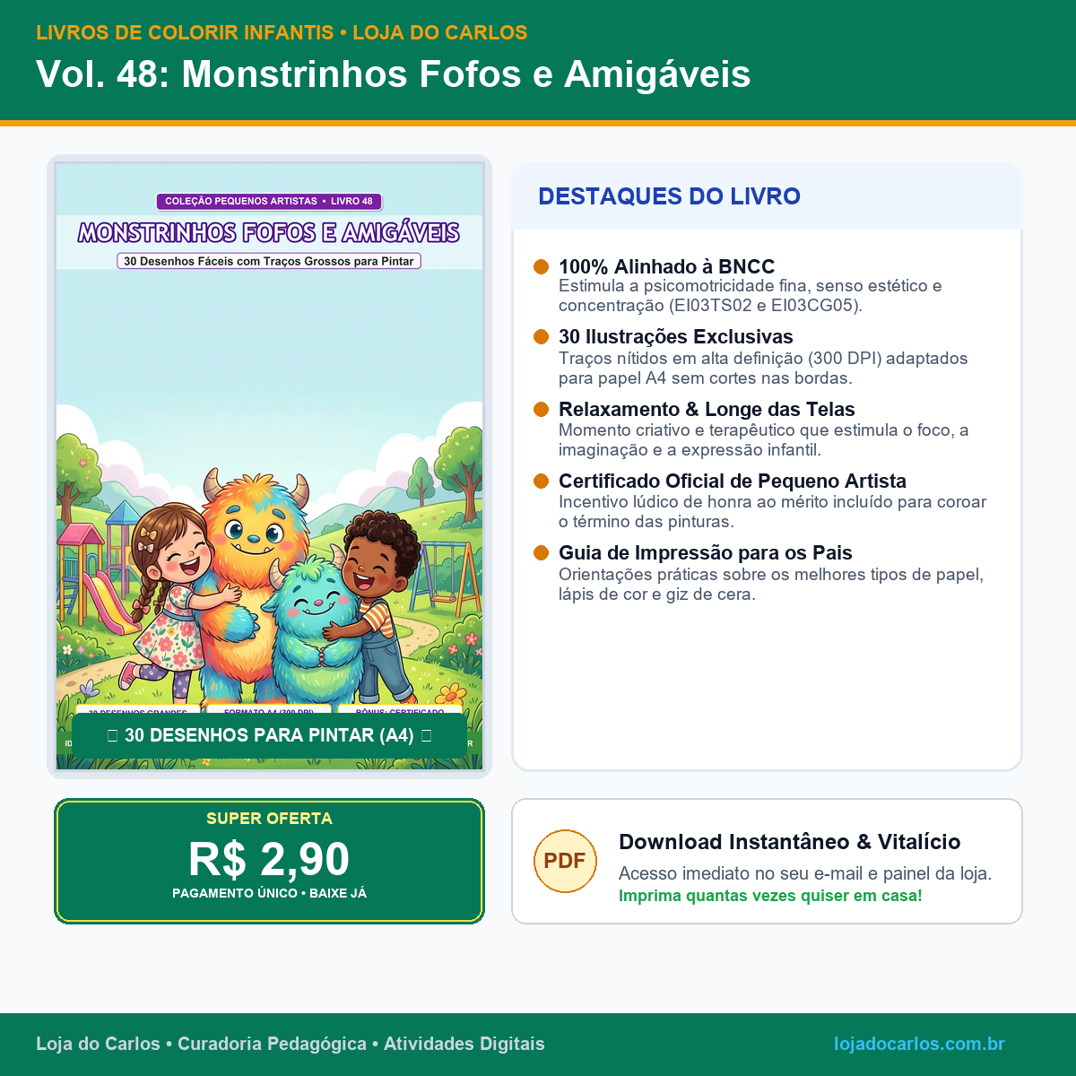 Livro de Colorir Infantil • Vol. 48: Monstrinhos Fofos e Amigáveis